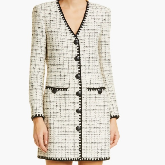 NWT $698 Veronica Beard Palatine Check Long Sleeve Dress WHITE/ BLACK - size 10! - Picture 2 of 8